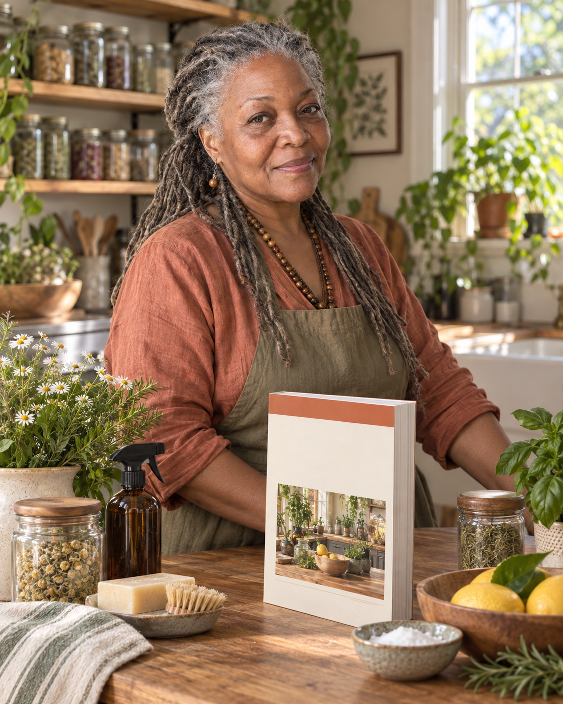 Marva Campbell beside the Household Reset Guide